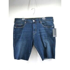 True Religion Men 38 Ricky Relaxed Straight Leg Denim Shorts Raw Hem 108384 Dark